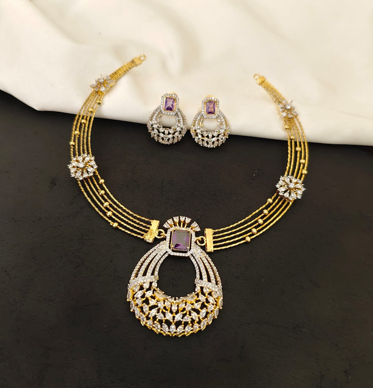 Purple AD Pendant Necklace Set