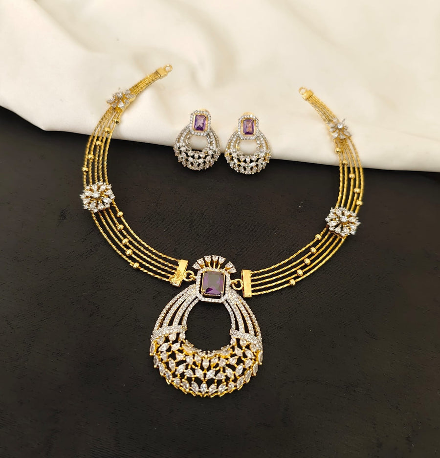 Purple AD Pendant Necklace Set