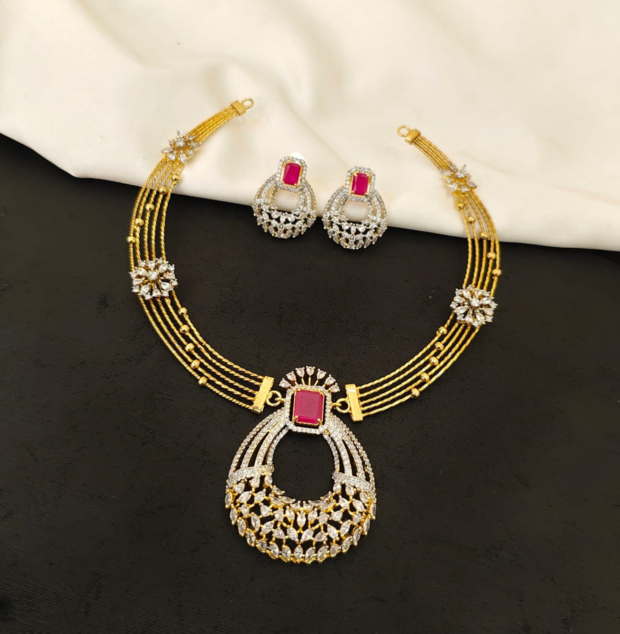 Ruby Pink AD Pendant Necklace Set