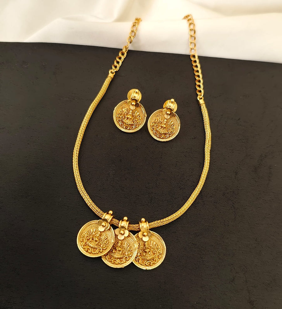 Antique Lakshmi Three Coin Necklace Set