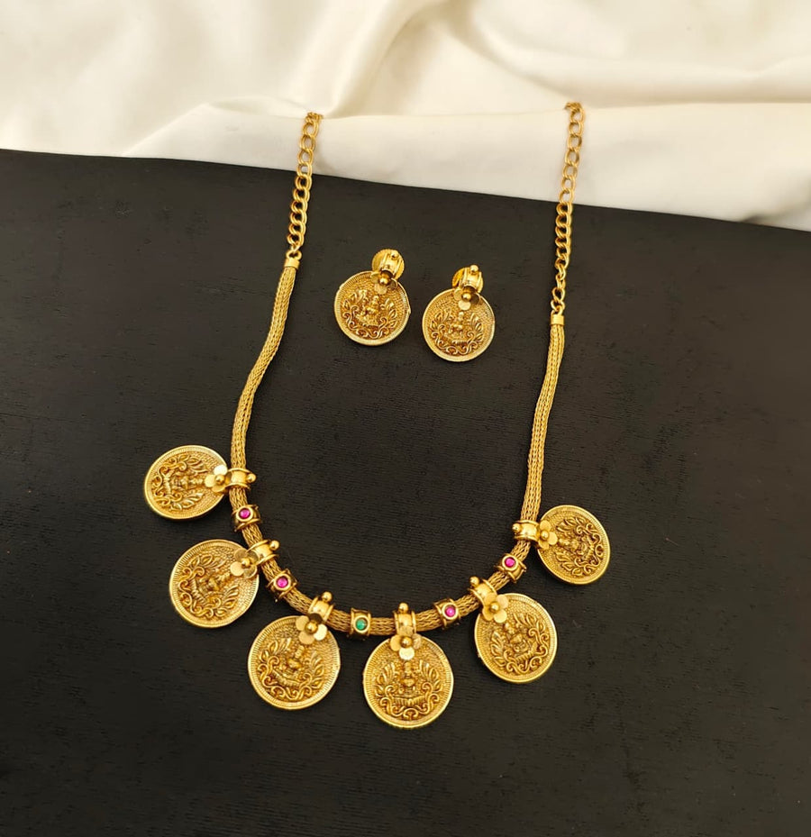 Antique Lakshmi Five Coin Necklace Set