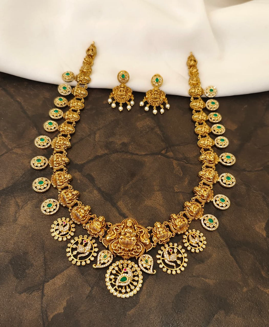 Antique Gold Lakshmi Peacock Neckset