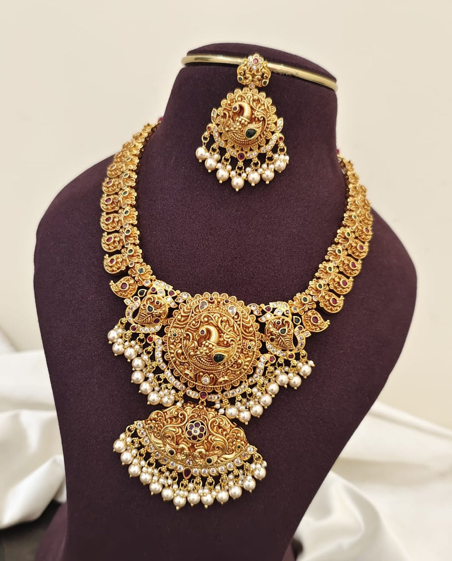 Gold Inspired Peacock Necklace Set