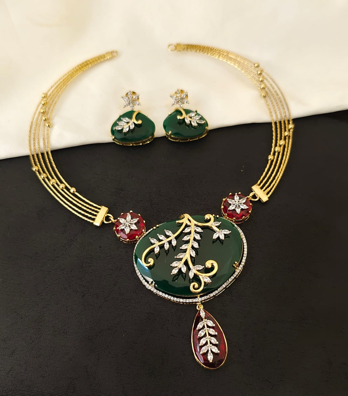 Ruby Bloom Gold Inspired Neckset