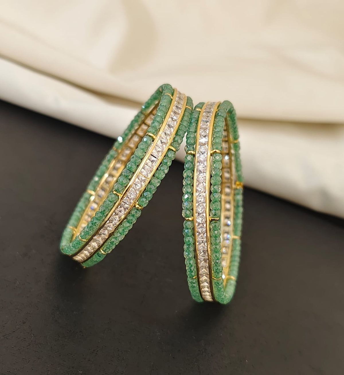 Green CZ Beads Bangles