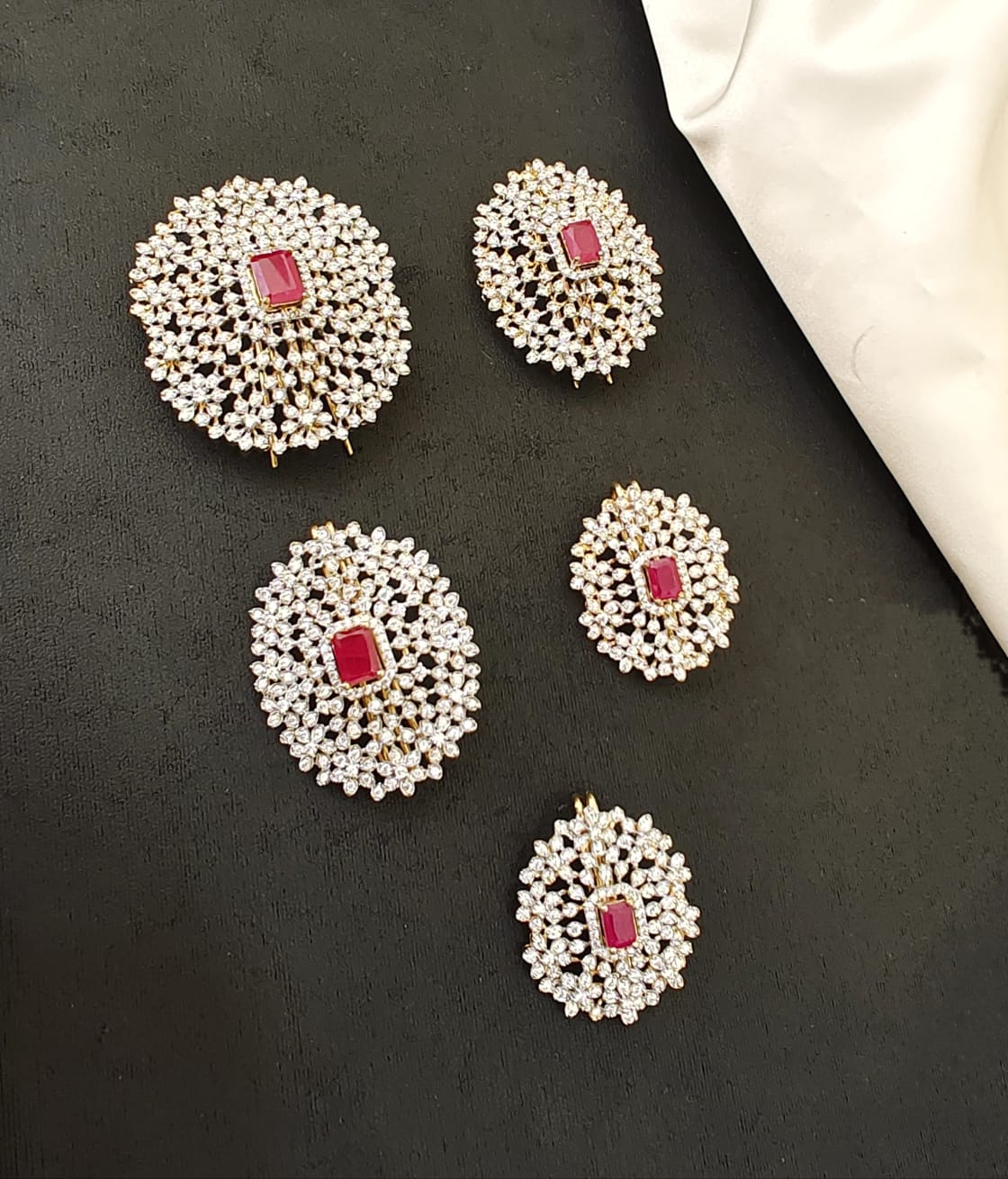 Ruby Stone Floral Hair Brooch Set
