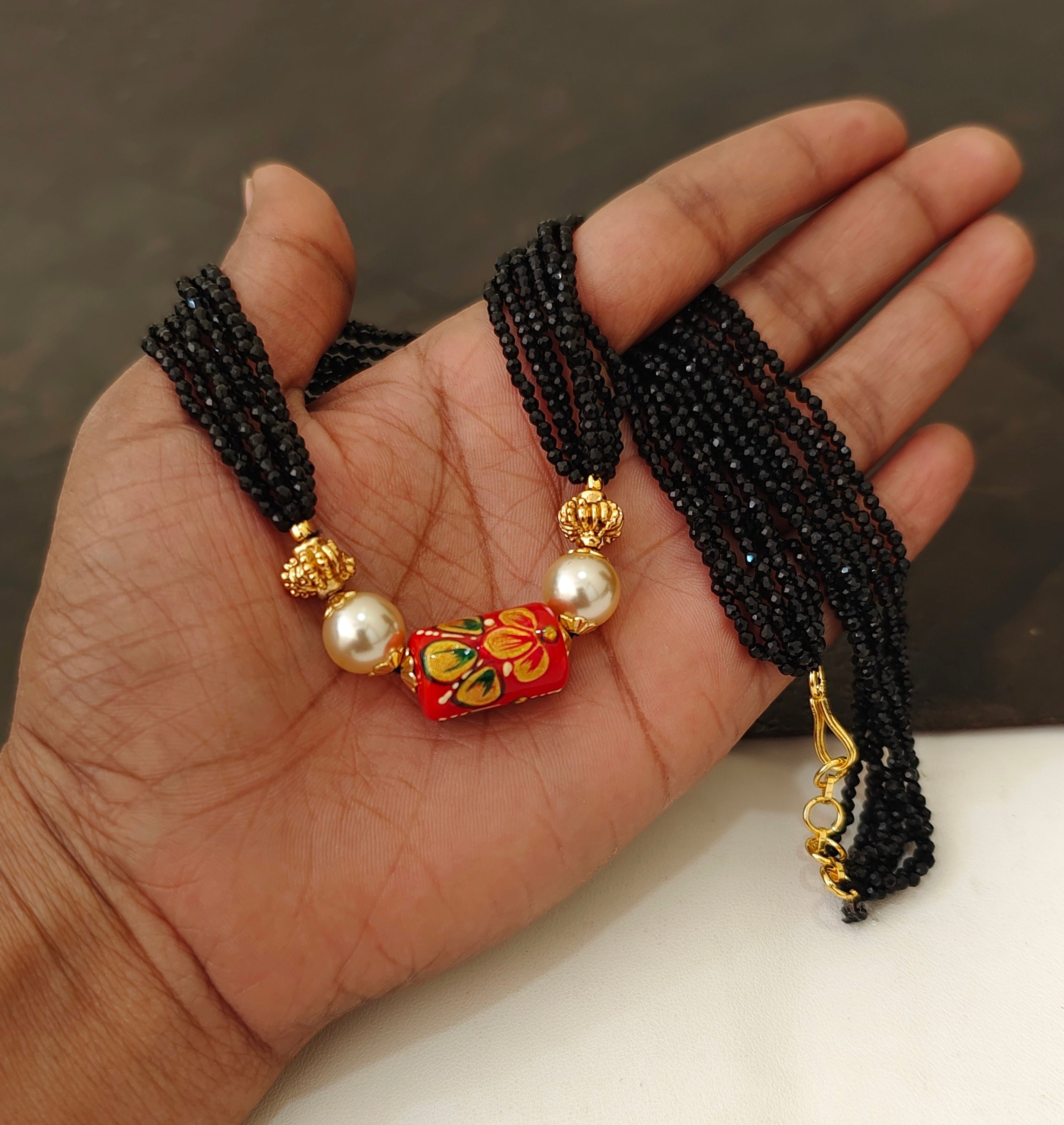 Coral Black Beads