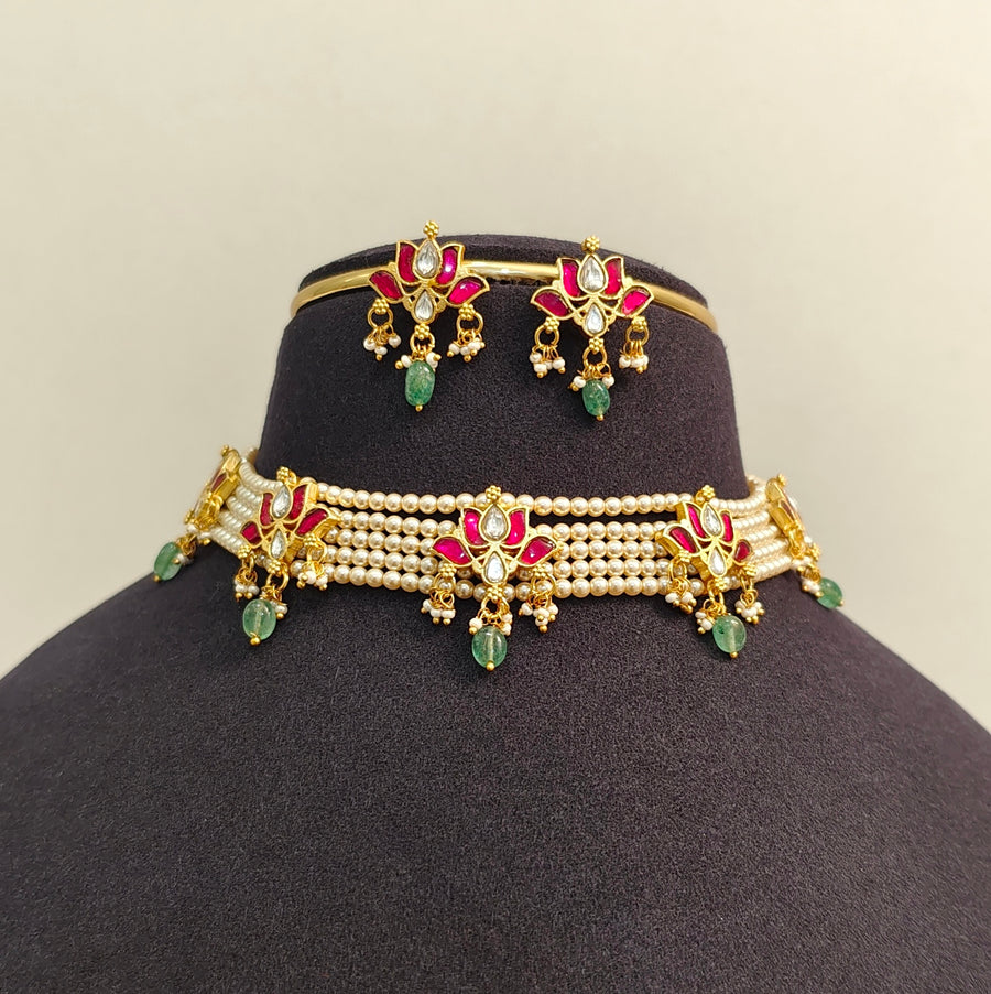Jadau Kundan Lotus Pearl Chocker