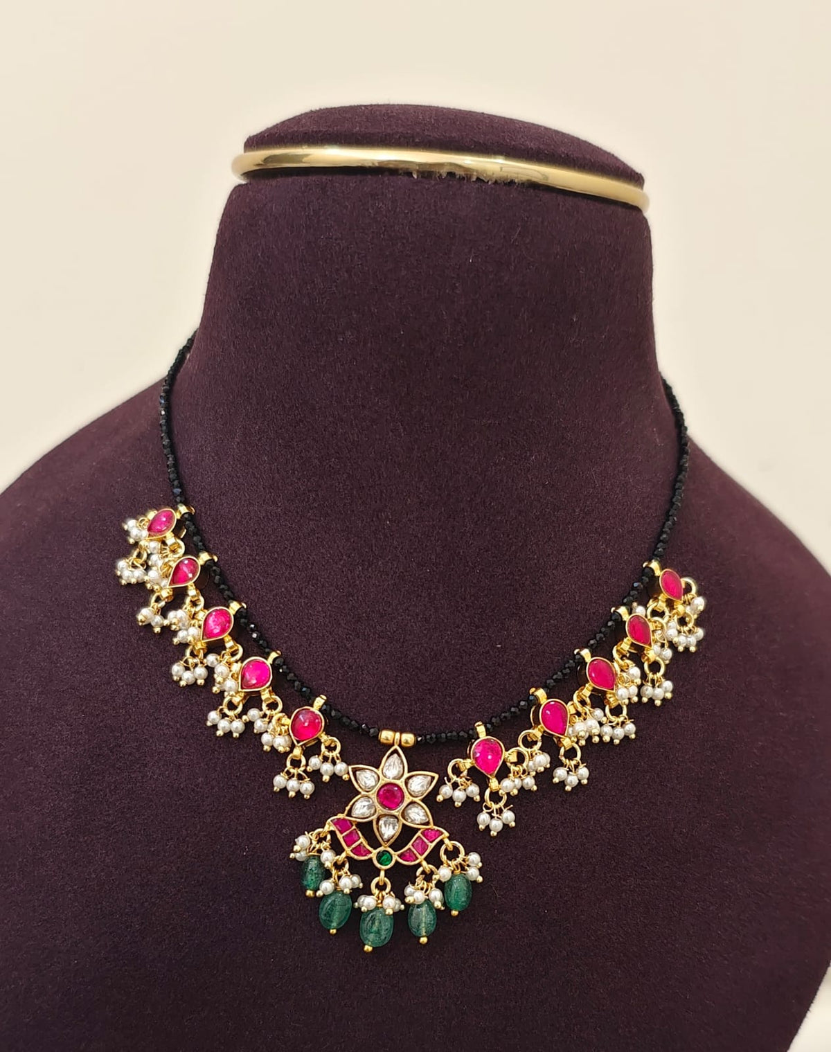 Premium Jadau Kundan Black Beads Necklace