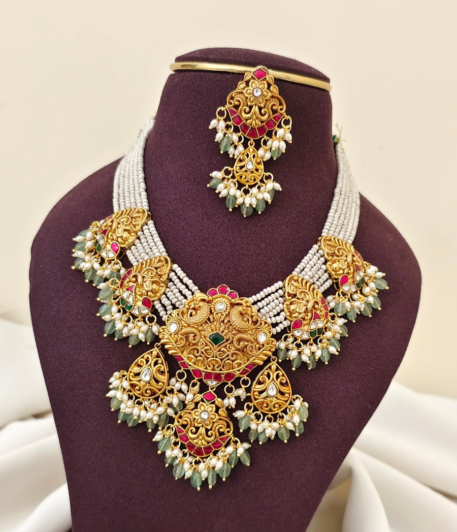 Jadau Kundan Keshi Pearls Necklace Set