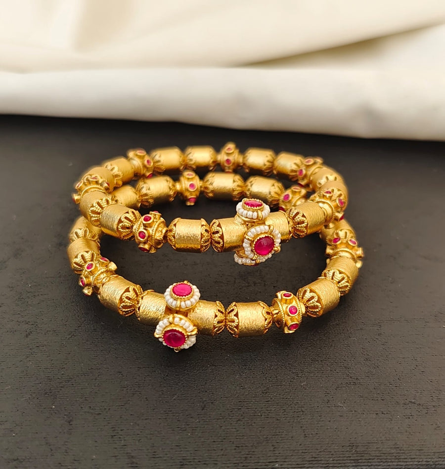 Antique Gold Beaded Kada Set