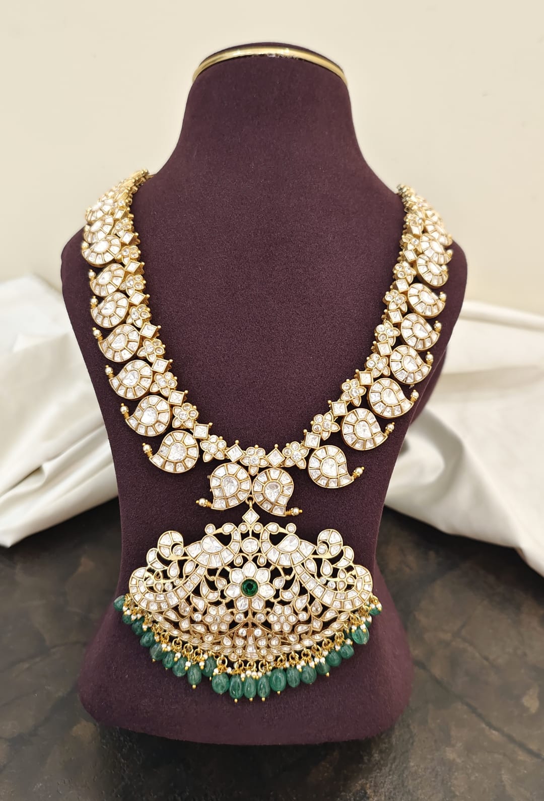 Moissanite Green Bead Designer Long Haram