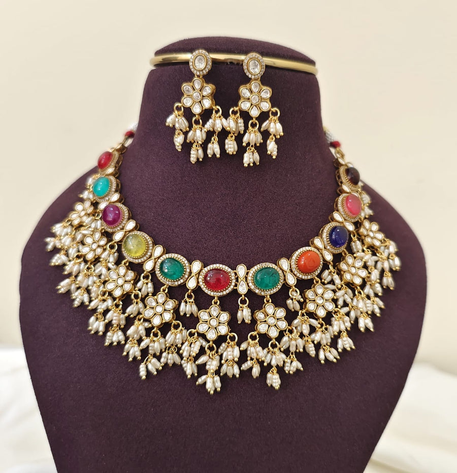 Moissanite Navaratan Pearl Neckset