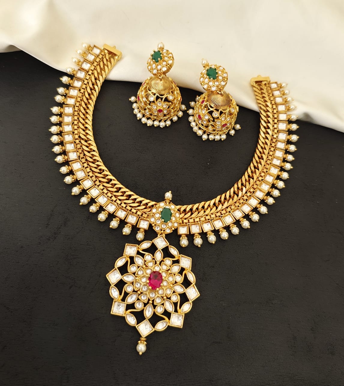 Moissanite Necklace Set (Ruby Pink Pendant)