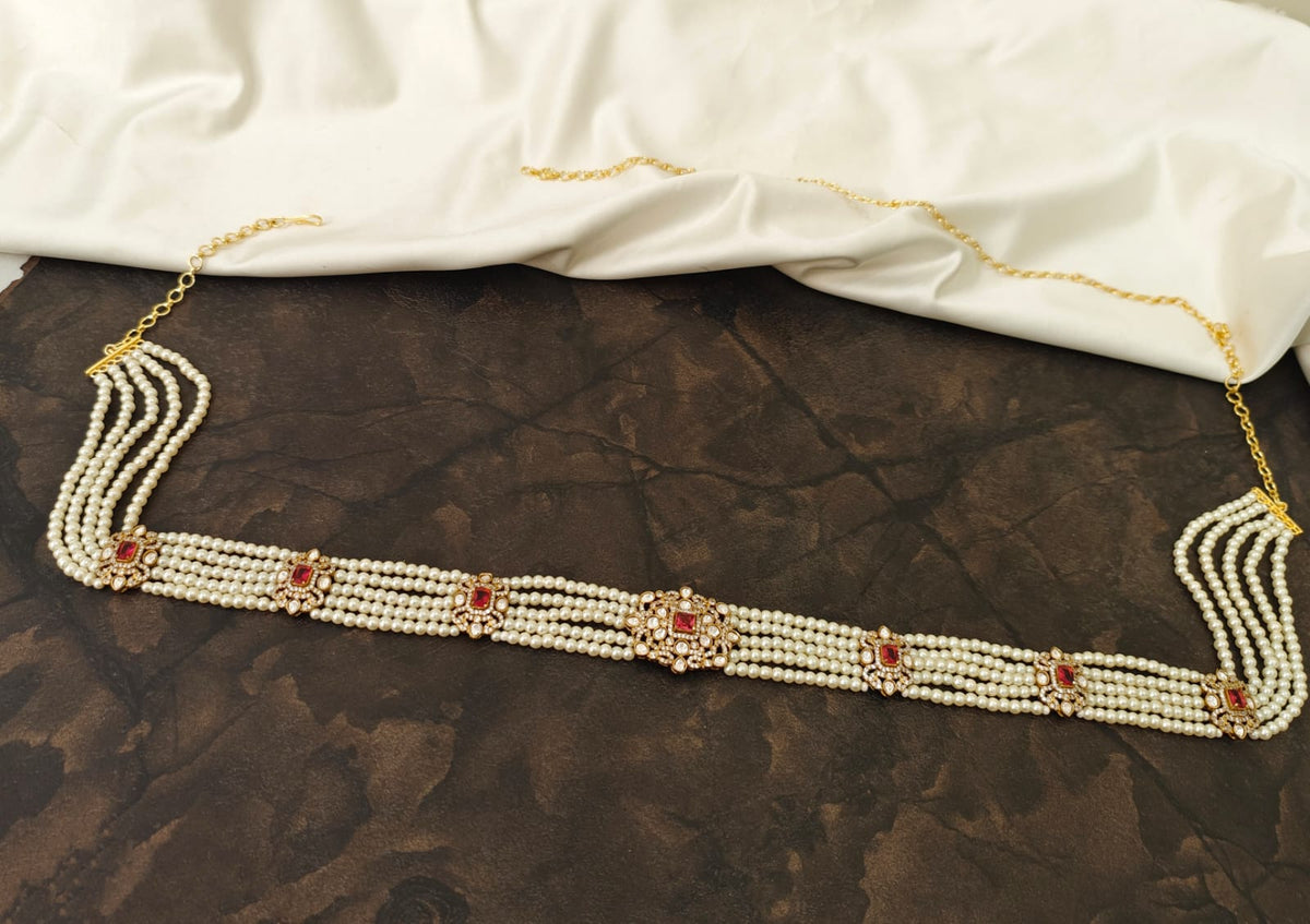 Moissanite Pearl Hipchain – Red Stone