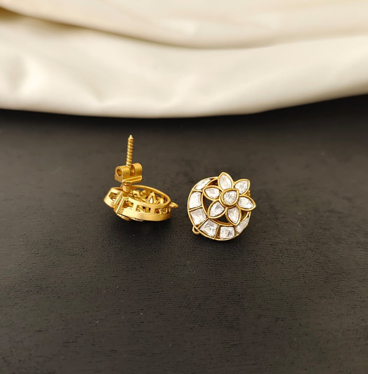 Moissanite Floral Screw Back Studs