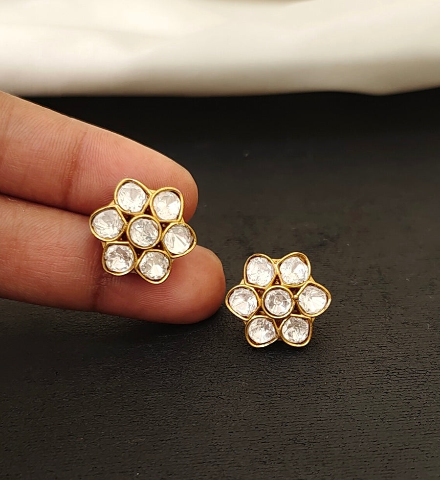 Moissanite Flower Screw Back Studs