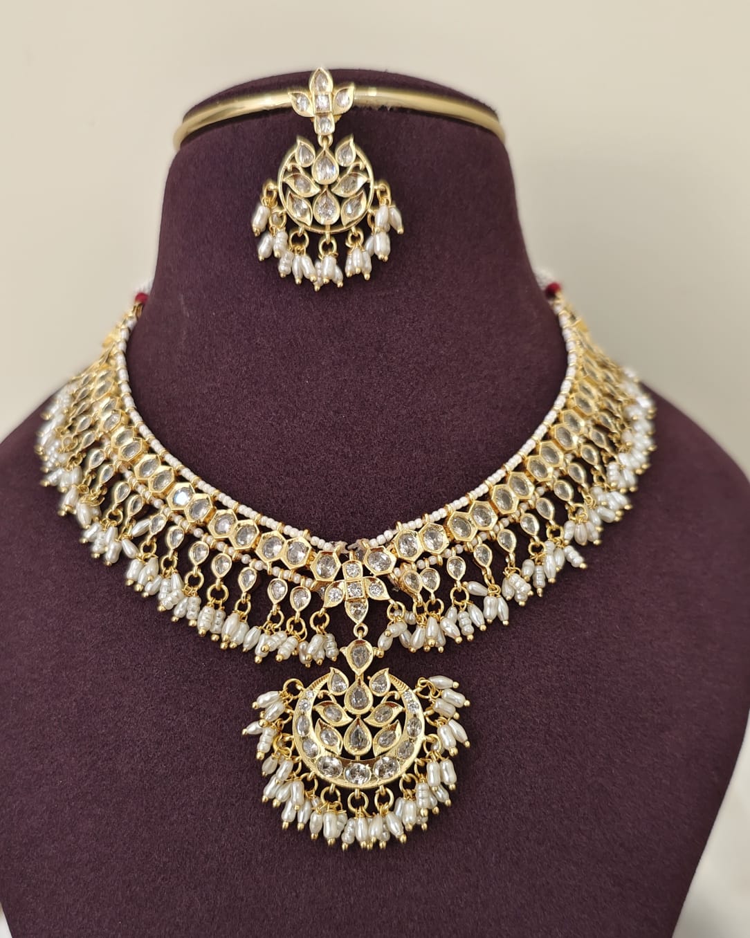Polki Pearl Drop Necklace Set