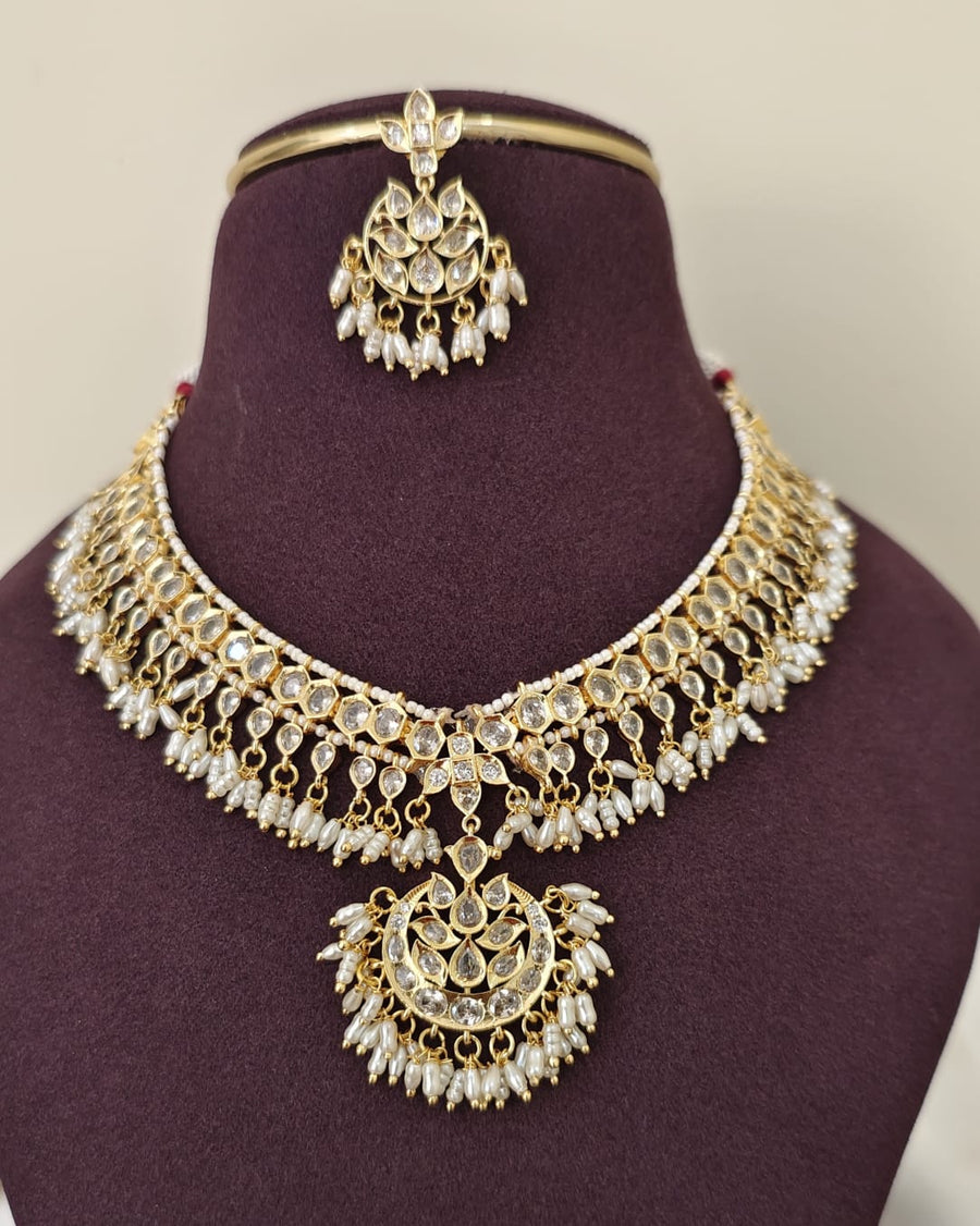 Polki Pearl Drop Necklace Set