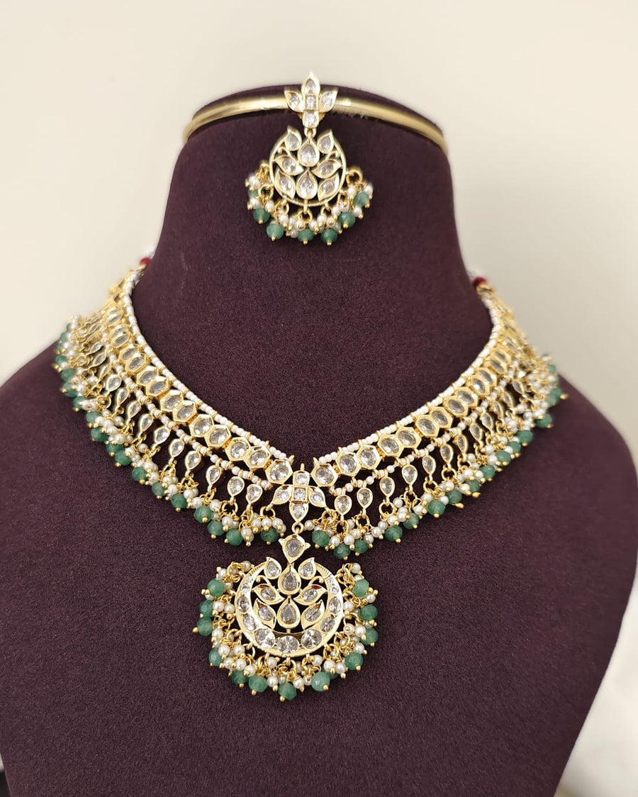 Polki Emerald Bead Necklace Set