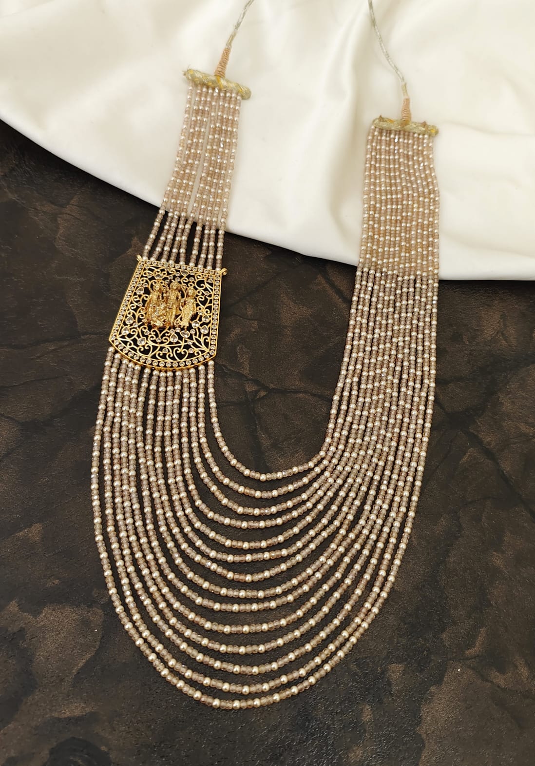 Pearl White Ram Parivar CZ Beads Haram