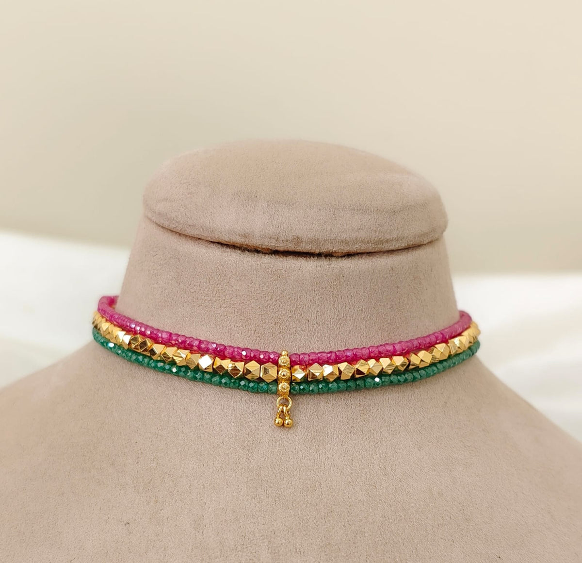 Pink & Green Beaded Rashmika Inspired Choker