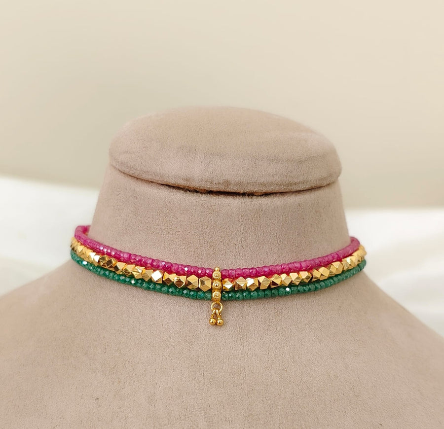 Pink & Green Beaded Rashmika Inspired Choker