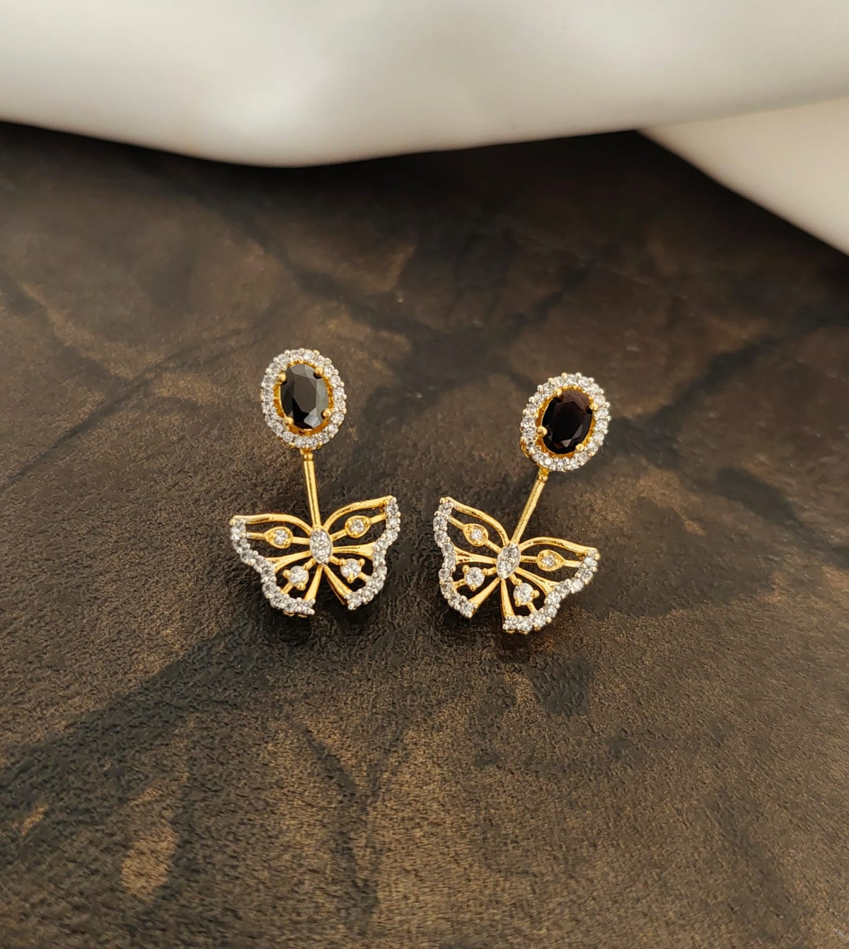 Gold-Plated Butterfly Crystal Earrings