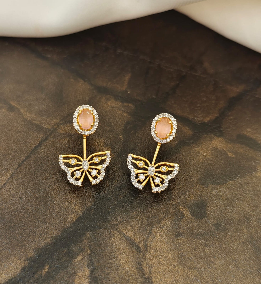 Gold-Plated Butterfly Crystal Earrings
