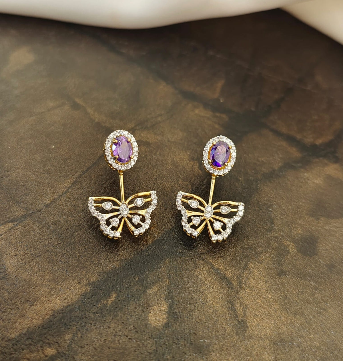 Gold-Plated Butterfly Crystal Earrings