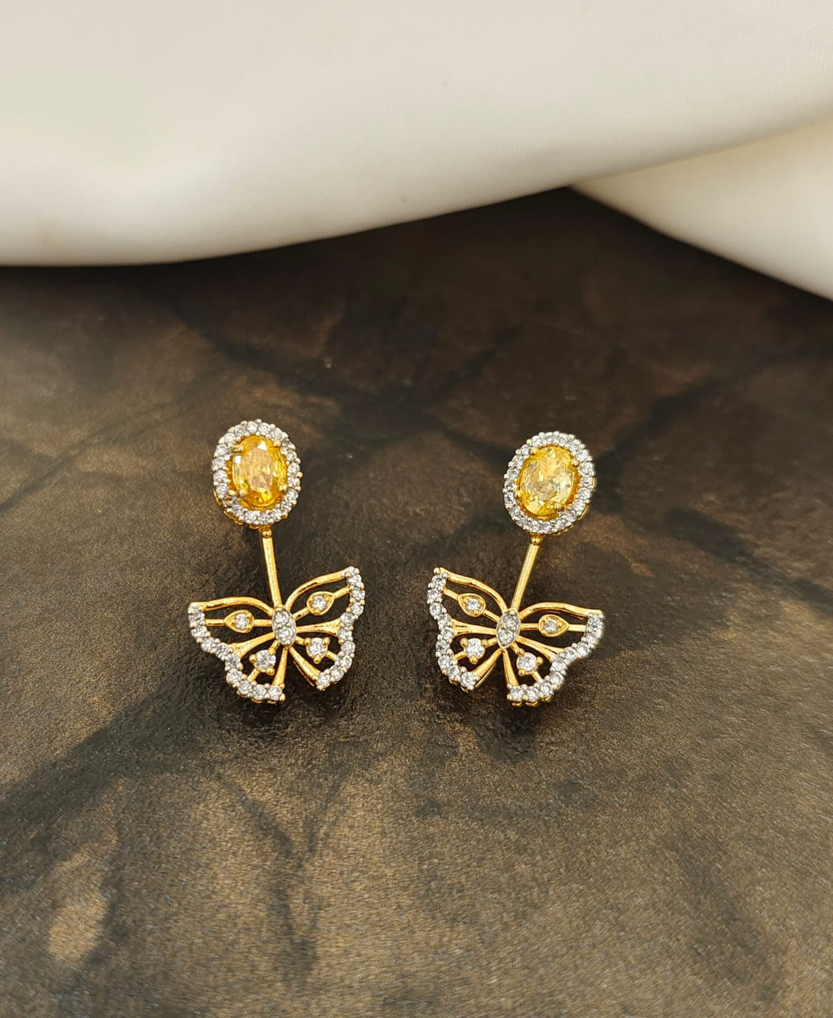 Gold-Plated Butterfly Crystal Earrings